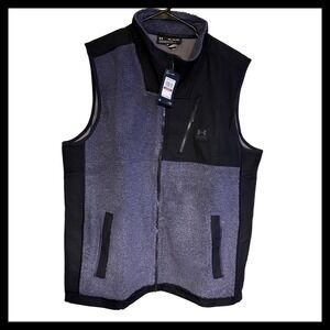 NWT Under Armour Men's XXLarge Loose Mission Fleece Vest Black Blue Puffer